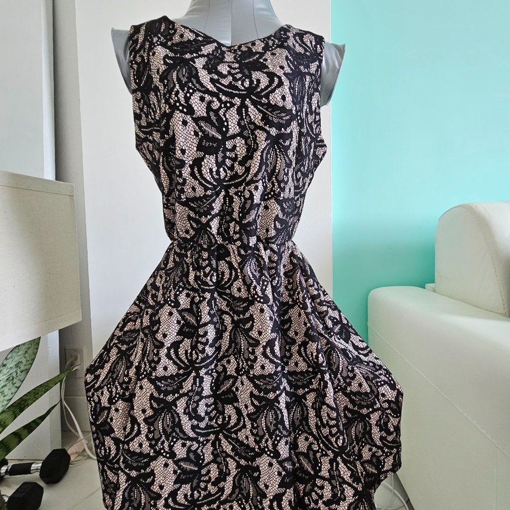 Lace black and Nude mid length Urban Hearts dress in large